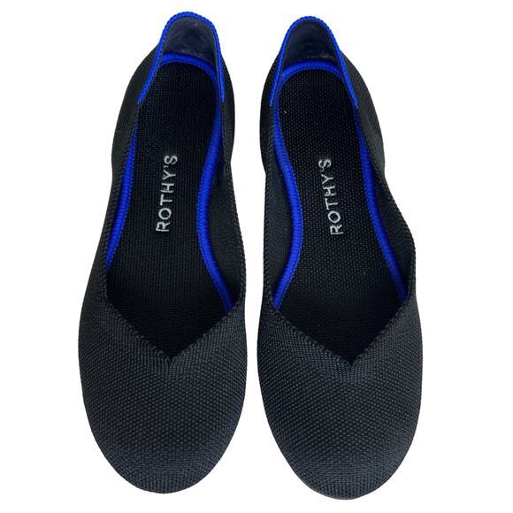 Rothy's The Flat Solid‎ Black Round Toe Knit Washable Ballet Shoe Women's Size 6 - Picture 2 of 8